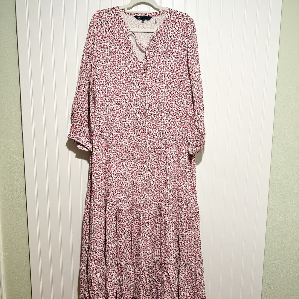 Crew Clothing Red Floral Tiered Peasant Dress Boho Flowy Size 14